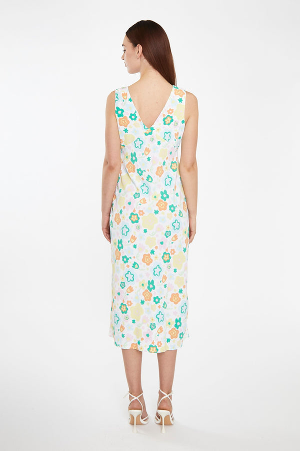 Glamorous Retro Spring-Floral V-Neck Bias-Cut Maxi-Dress