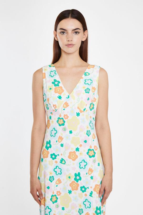 Glamorous Retro Spring-Floral V-Neck Bias-Cut Maxi-Dress