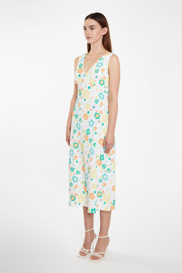 Glamorous Retro Spring-Floral V-Neck Bias-Cut Maxi-Dress