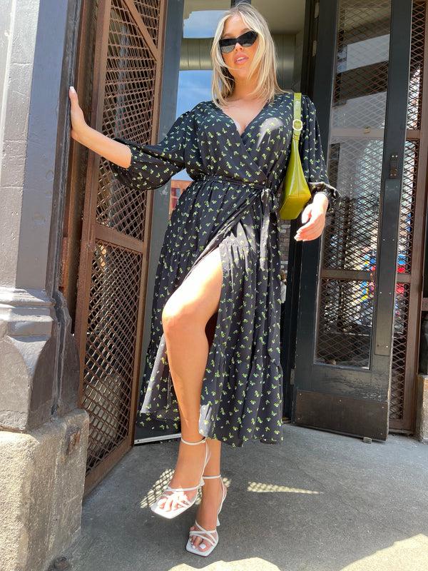 Glamorous Rosebud Floral Tiered Wrap Front Midaxi-dress