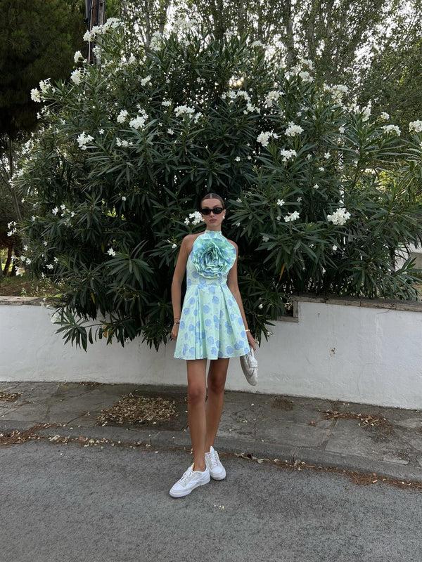 Glamorous Rosie Corsage Skater Mini-Dress -Mint-Blue Floral