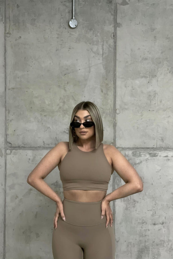 glamorous Signature Criss-Cross Back Crop Top - Cocoa