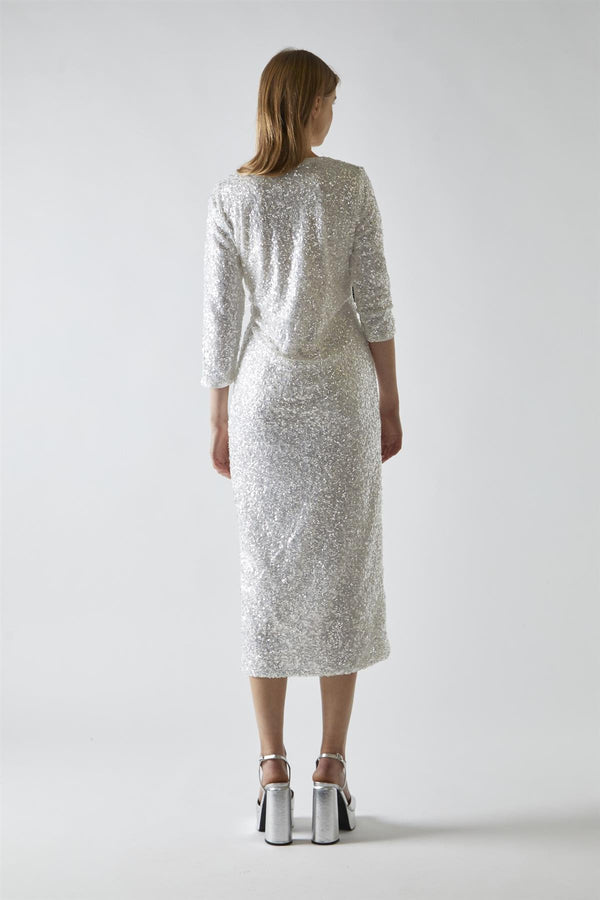 Glamorous Silver-Iridescent Sequin A-Line Midaxi-Dress