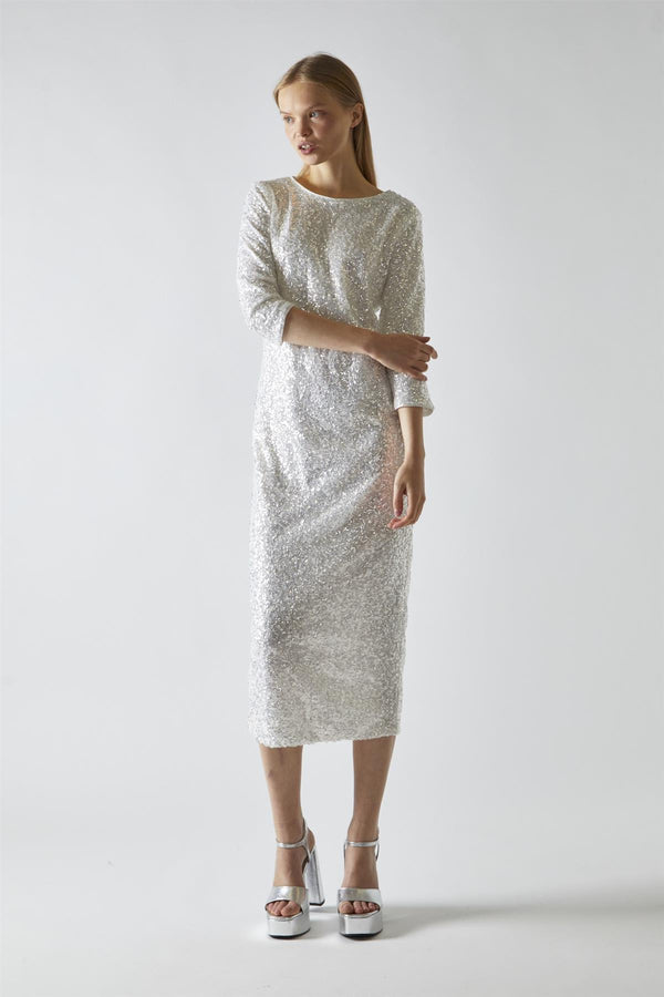 Glamorous Silver-Iridescent Sequin A-Line Midaxi-Dress