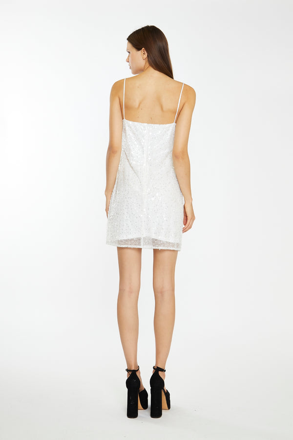 Glamorous Silver Pearl-Sequin Strappy Bodycon Mini-Dress