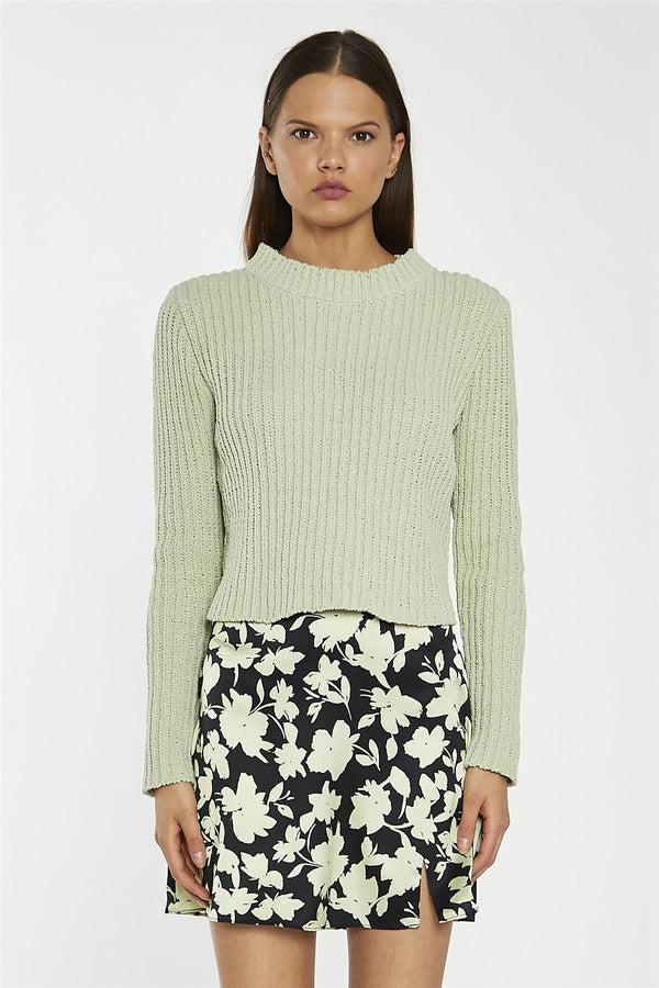 Glamorous Soft-Lime Black-Floral Notch-Split Mini-Skirt