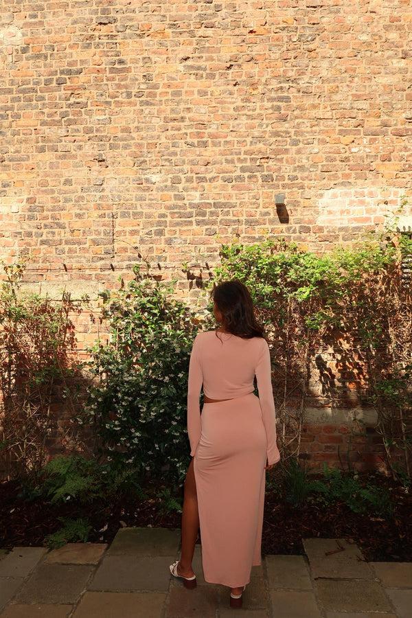 Glamorous Soft-Terracotta High-Waisted-Split-Leg Maxi-Skirt