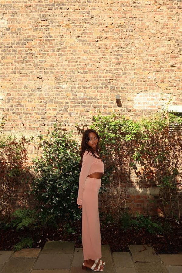 Glamorous Soft-Terracotta High-Waisted-Split-Leg Maxi-Skirt