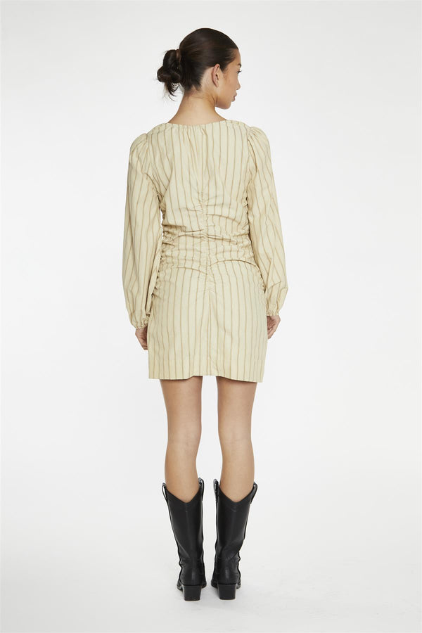 Glamorous Straw-Gold Stripe Gathered Front Mini-Dress