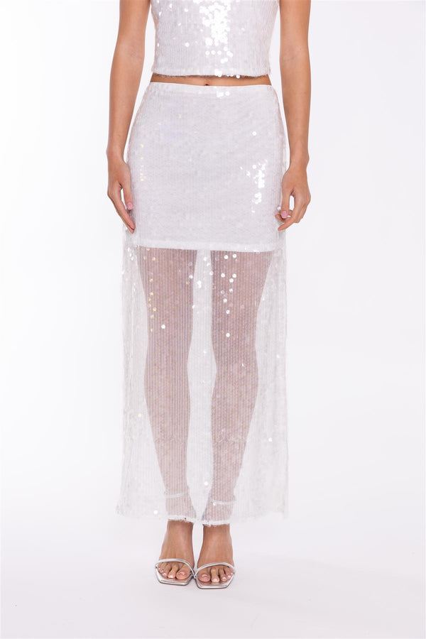 Glamorous Transparent-Sequin Side-Split Midaxi-Skirt