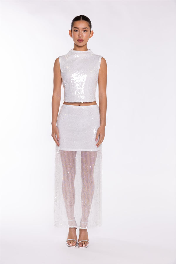 glamorous Transparent-Sequin Side-Split Midaxi-Skirt