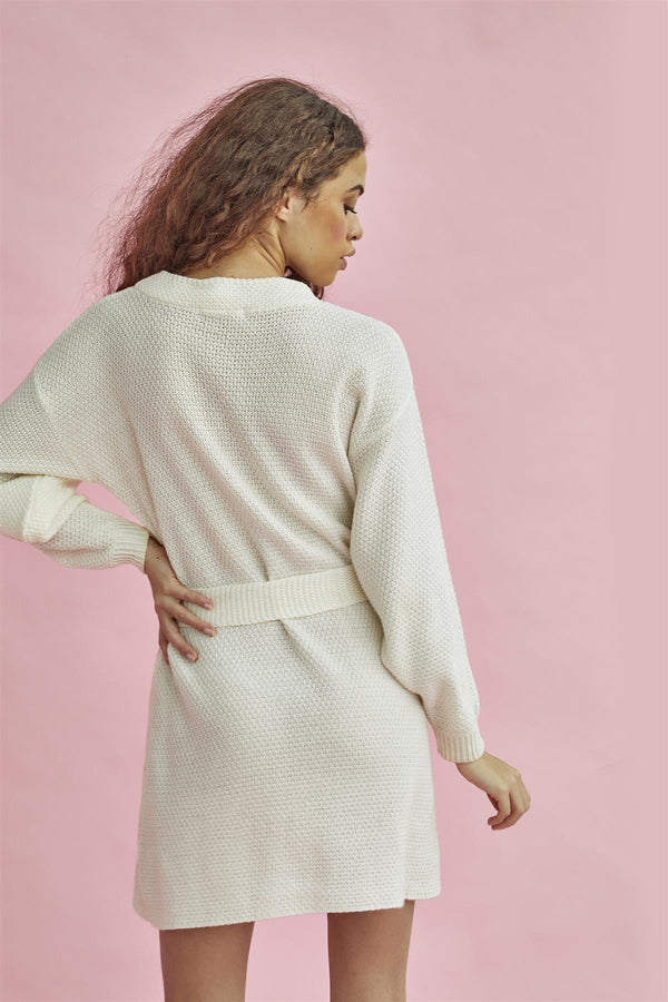 Glamorous True-Ecru Knitted Mini Dress With Tie Belt