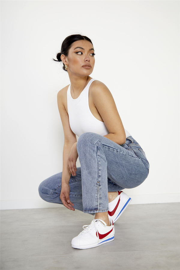 Glamorous Vintage Wash High Waisted Straight Leg Jeans With Side Split