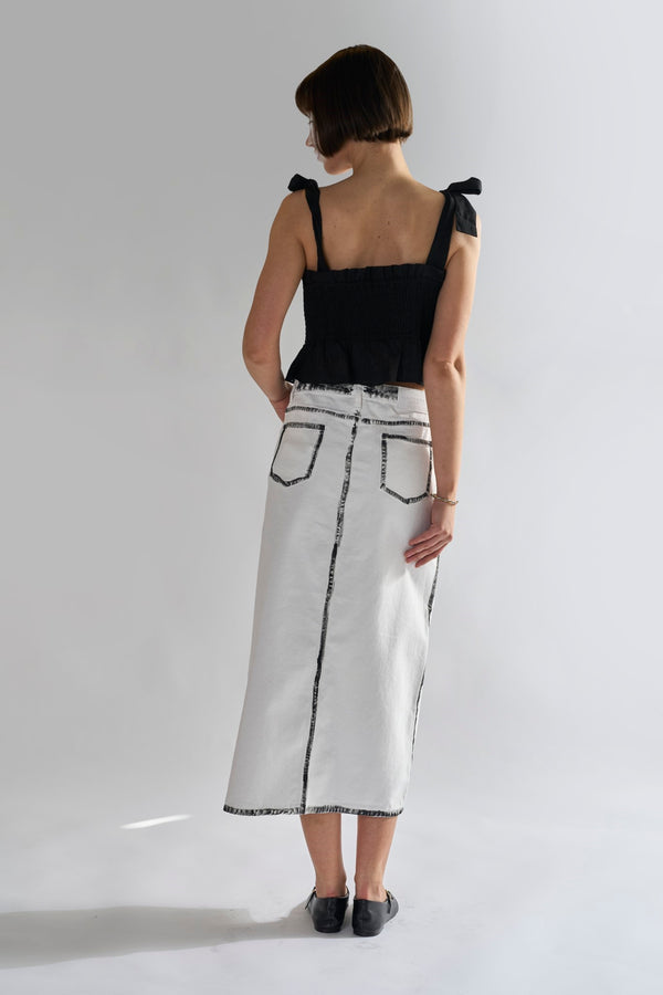 Glamorous White-Black Edges Denim Straight Midi-Skirt