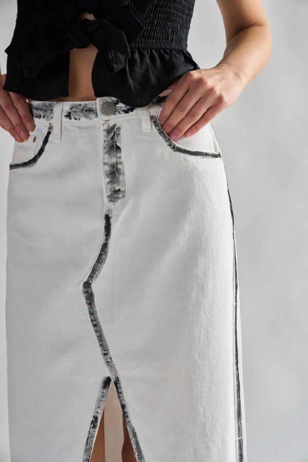 Glamorous White-Black Edges Denim Straight Midi-Skirt