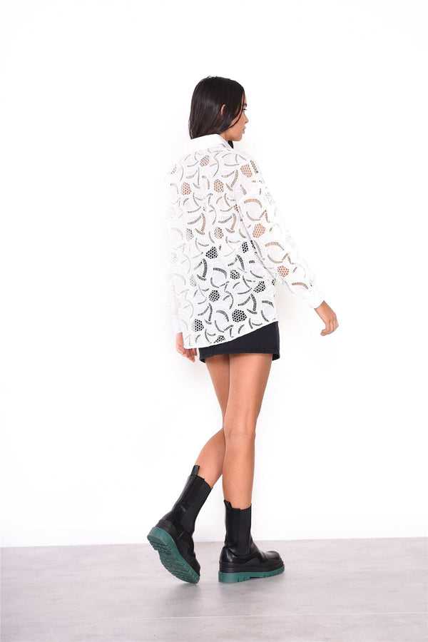 Glamorous White Long Line Button Detailed Long Sleeve Shirt