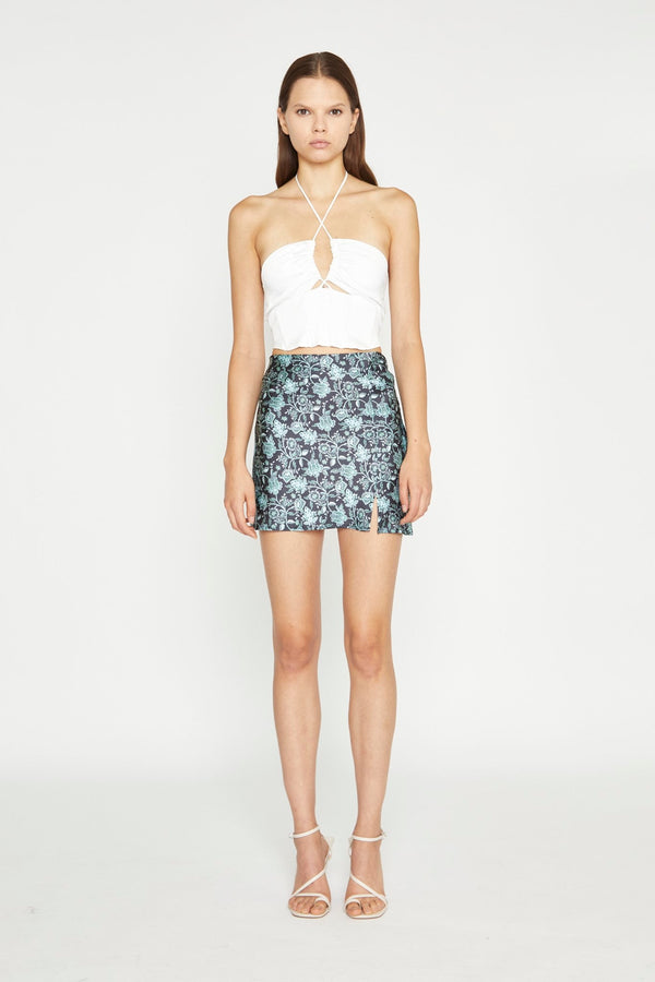 glamorous White Satin Strappy Halterneck Corset-Top