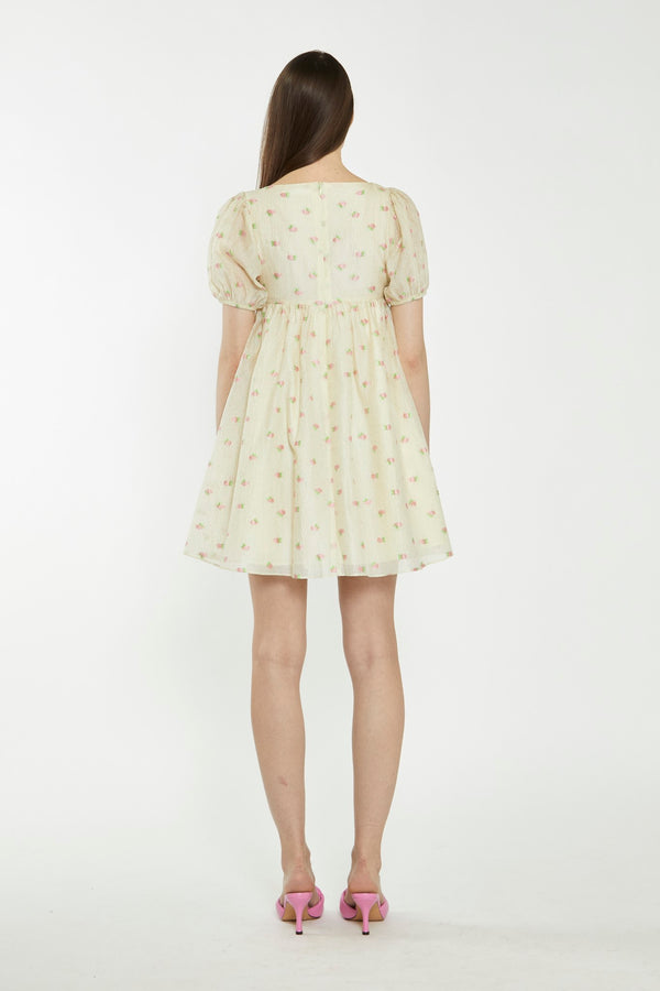 Glamorous Yellow-Pink-Fruit-Organza Babydoll Mini Dress