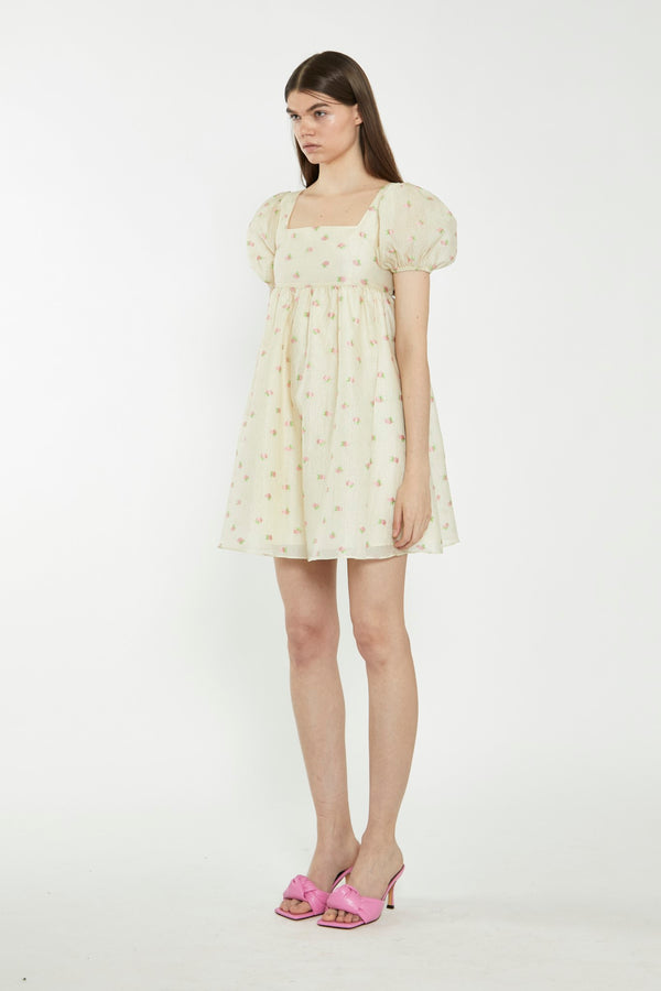 Glamorous Yellow-Pink-Fruit-Organza Babydoll Mini Dress