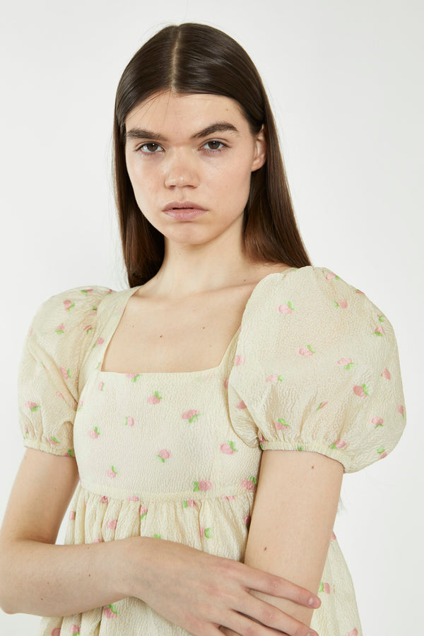 Glamorous Yellow-Pink-Fruit-Organza Babydoll Mini Dress