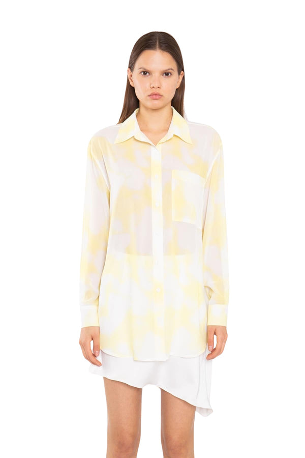 Glamorous Yellow Print-Chiffon Button Down Classic-Shirt