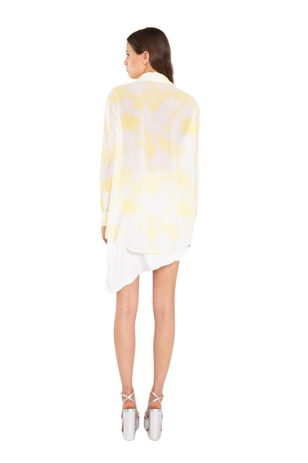 Glamorous Yellow Print-Chiffon Button Down Classic-Shirt