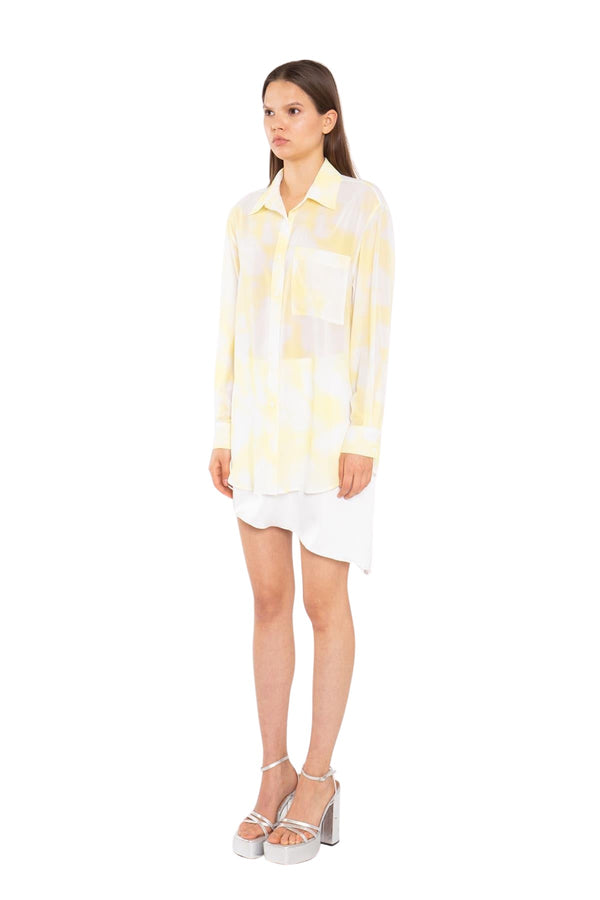 Glamorous Yellow Print-Chiffon Button Down Classic-Shirt
