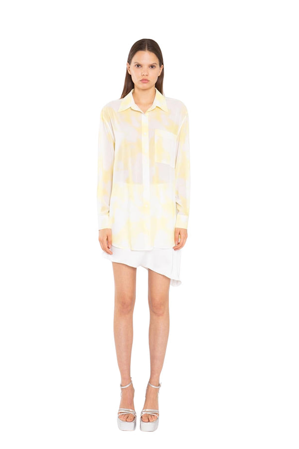 glamorous Yellow Print-Chiffon Button Down Classic-Shirt