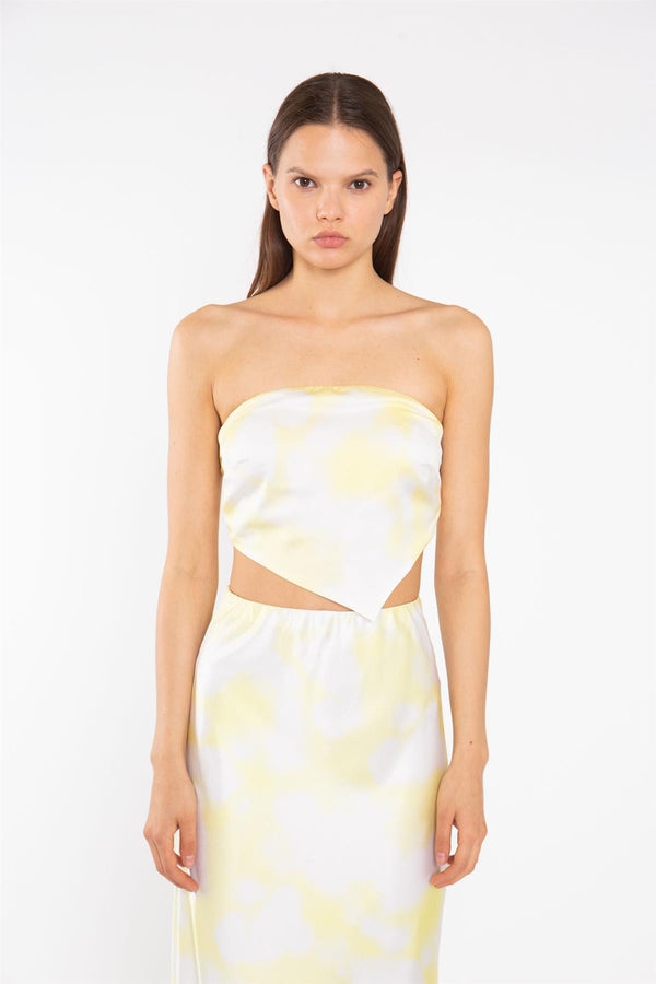 Glamorous Yellow Print-Satin Bandanna-Scarf Crop-Top