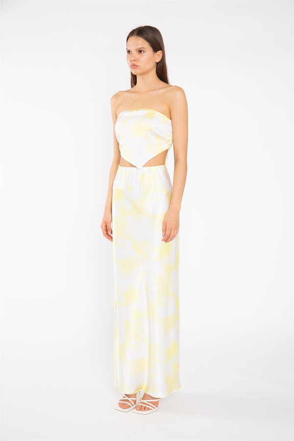 Glamorous Yellow Print-Satin Bandanna-Scarf Crop-Top