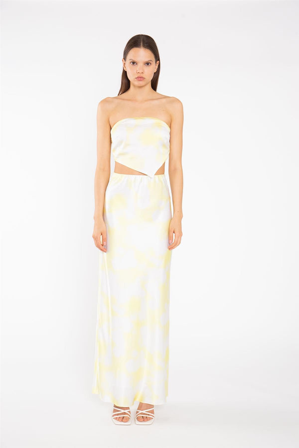 glamorous Yellow Print-Satin Bandanna-Scarf Crop-Top