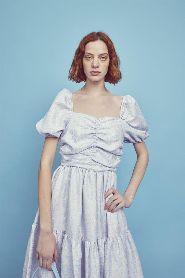 Glamorous Zara Ruched Bodice Maxi Dress -Powder-Blue Daisies