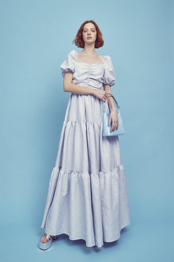 glamorous Zara Ruched Bodice Maxi Dress -Powder-Blue Daisies