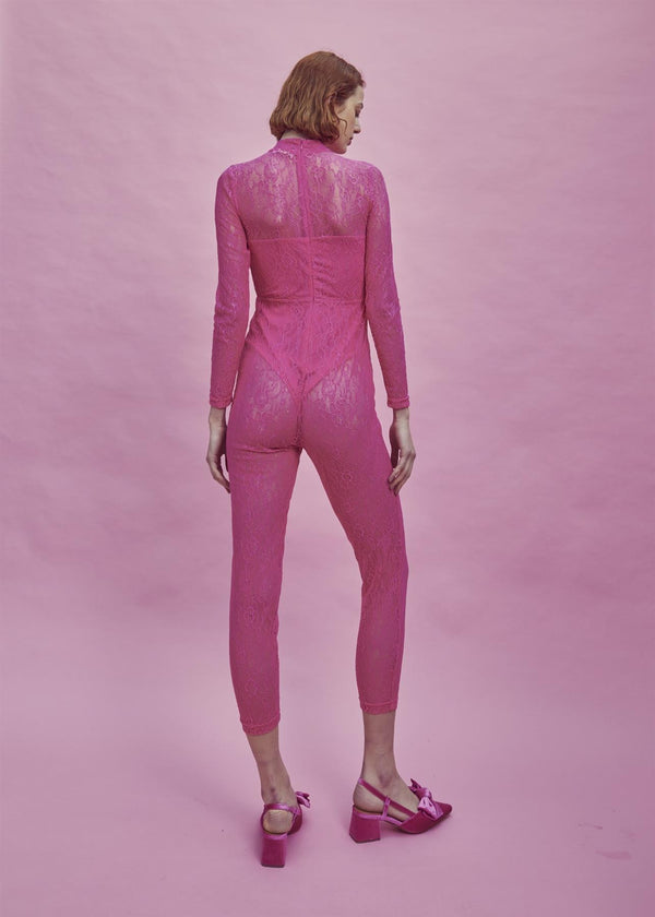 Glamorous Zoe Lace Full Length Bodysuit -Bright-Pink
