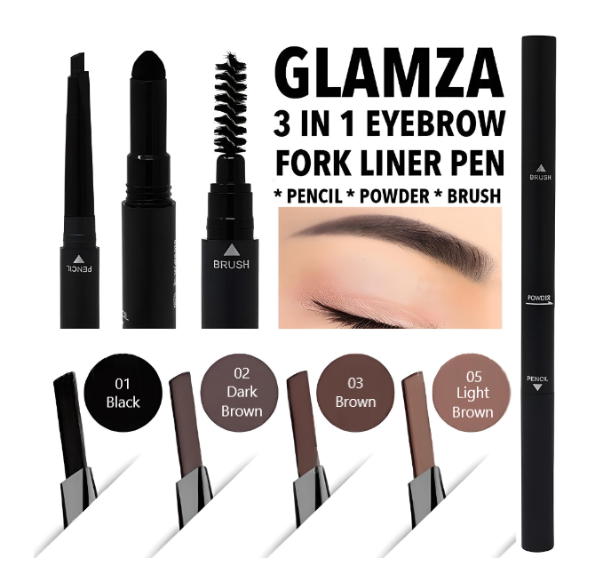 glamza 3 In 1 Smooth Stereo Eyebrow Pen - Brush Powder & Pen