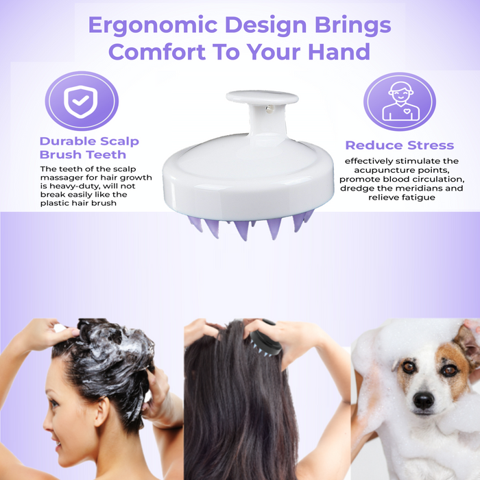 glamza Silicone Scalp Massage & Shampoo Hair Brush - Also Great For Pets