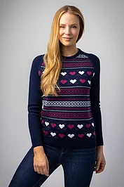 glenmuir Ladies Fairisle Heart Merino Christmas Golf Sweater