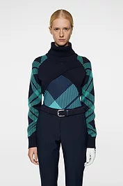 Glenmuir Ladies J Lindeberg X Glenmuir Rib Collar Tartan Sleeve Bolero Sale