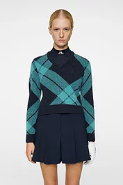 glenmuir Ladies J Lindeberg x Glenmuir V All Over Tartan Sweater Sale
