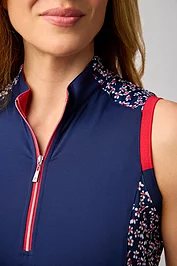 Glenmuir Ladies Printed Panel Zip Sleeveless Performance Golf Shirt
