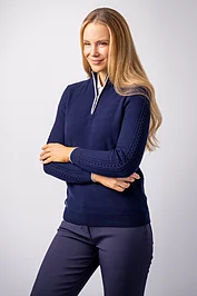 Glenmuir Ladies Quarter Zip Cable Sleeve Touch Of Cashmere Golf Sweater