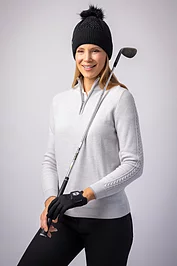 Glenmuir Ladies Quarter Zip Cable Sleeve Touch Of Cashmere Golf Sweater