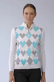 glenmuir Ladies Quarter Zip Diamond Heart Argyle Cotton Golf Sweater Sale