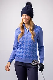 Glenmuir Ladies Quarter Zip Houndstooth Touch Of Cashmere Golf Sweater