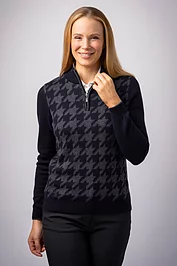 Glenmuir Ladies Quarter Zip Houndstooth Touch Of Cashmere Golf Sweater
