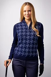 glenmuir Ladies Quarter Zip Houndstooth Touch of Cashmere Golf Sweater