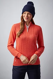 glenmuir Ladies Quarter Zip Pointelle Heart Cable Touch of Cashmere Midweight Golf Sweater Sale