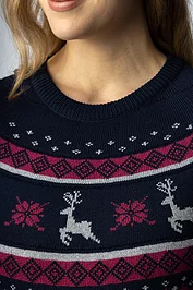 Glenmuir Ladies Round Neck Fairisle Hind Merino Midweight Christmas Sweater