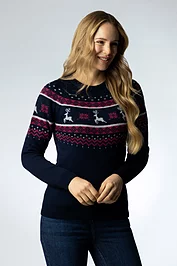 Glenmuir Ladies Round Neck Fairisle Hind Merino Midweight Christmas Sweater