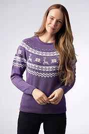 glenmuir Ladies Round Neck Fairisle Hind Merino Midweight Christmas Sweater